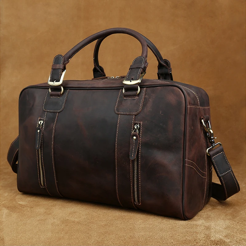 Luufan  men`s genuine leather travel bag thick leather weekend bag wild style vintage duffle bag