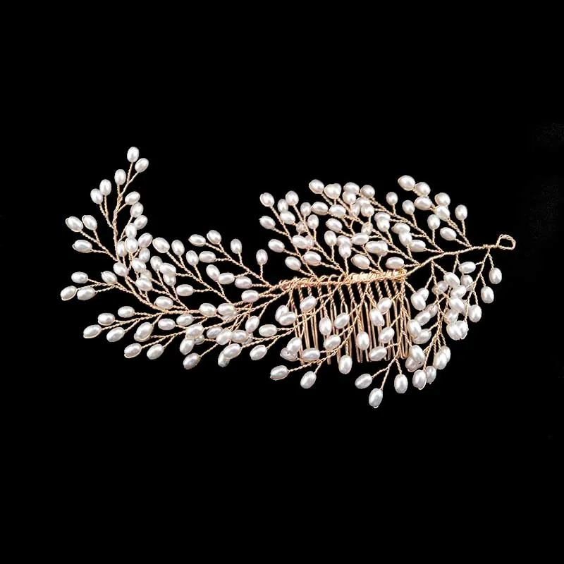 FORSEVEN ручной работы сусальное золото жемчуга и кристаллы для свадьбы гребень