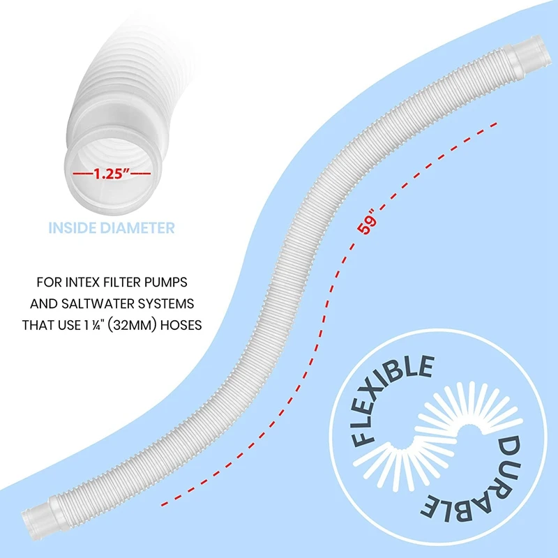 

2 Set Ground Pool Hose 1.25 inch Hose for Replacement Pump Pool with 59 inch Long Filter Pump Hose for Pump Models 607