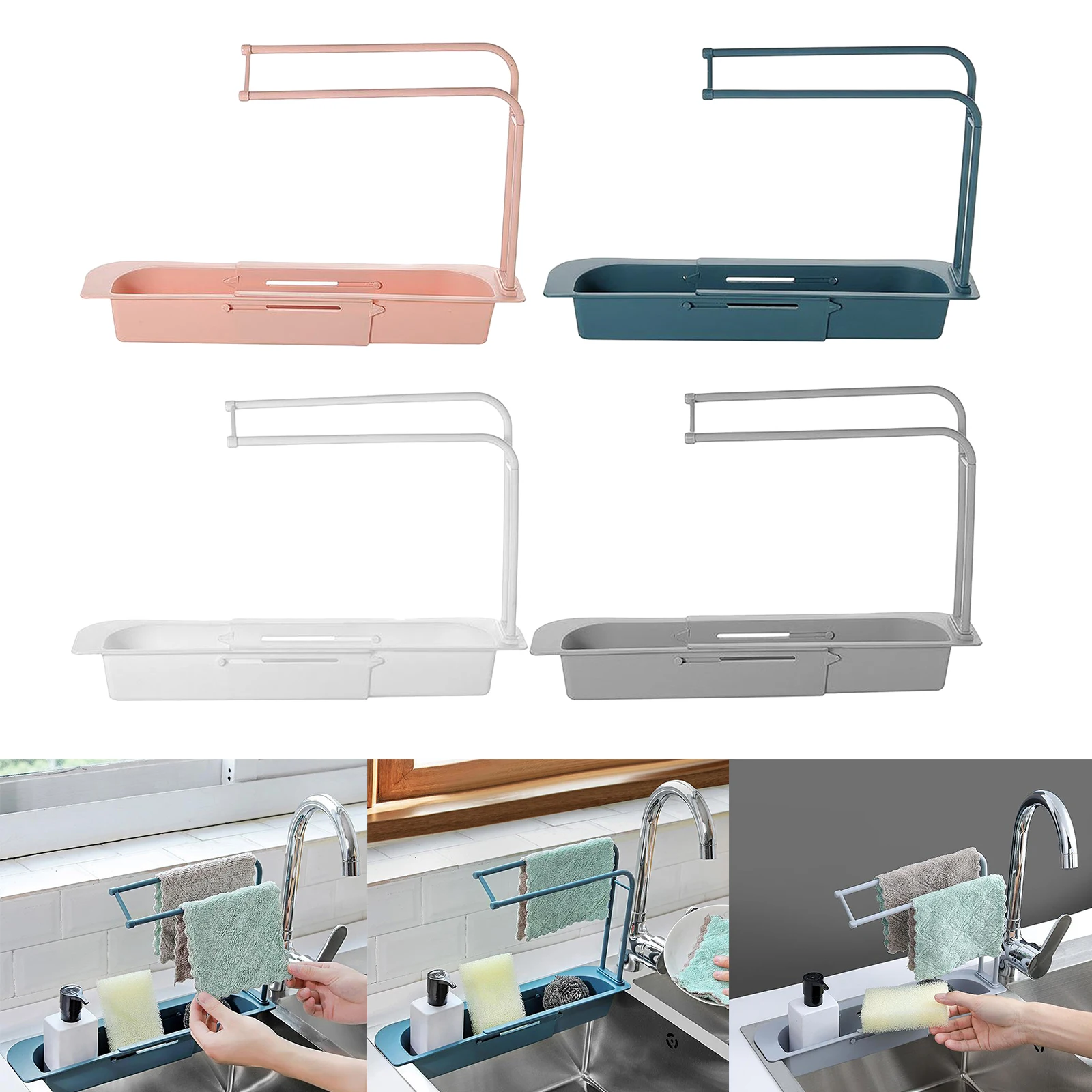 

Telescopic Sink Rack Holder Expandable Storage Drain Basket Length 39cm-49cm Organizer for Home Kitchen Use