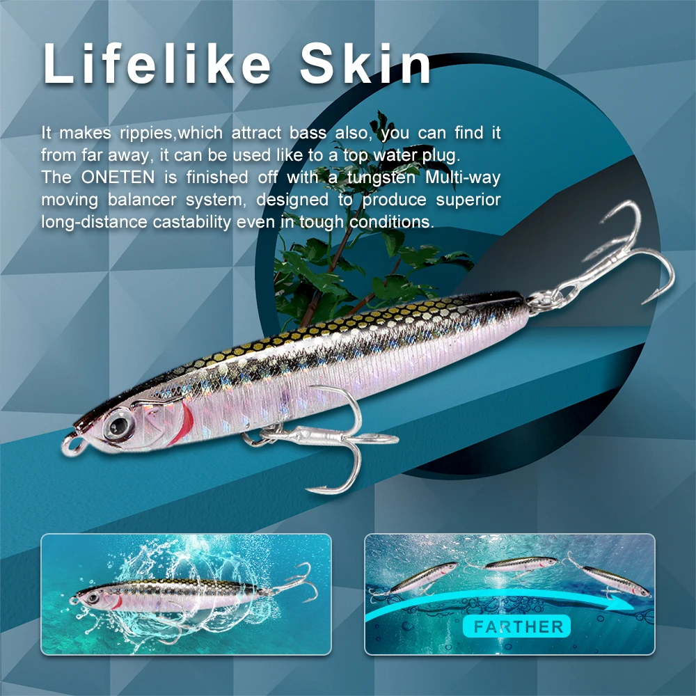 1PCS Pencil Bait Sinking Minnow Fishing Lure 10-24g Bass Trolling Lure Hard Bait Diving Sinking Treble Hooks Fishing Tackle