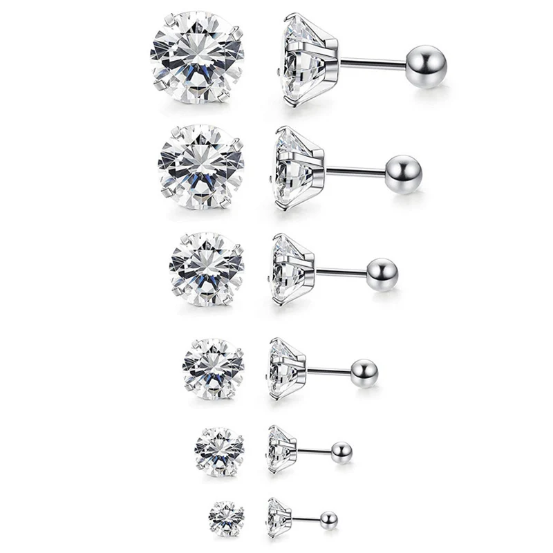 

7 Pcs Medical Stainless Steel Crystal Zircon Ear Studs Earrings for Women/Men 4 Prong Tragus Cartilage Piercing Jewelry
