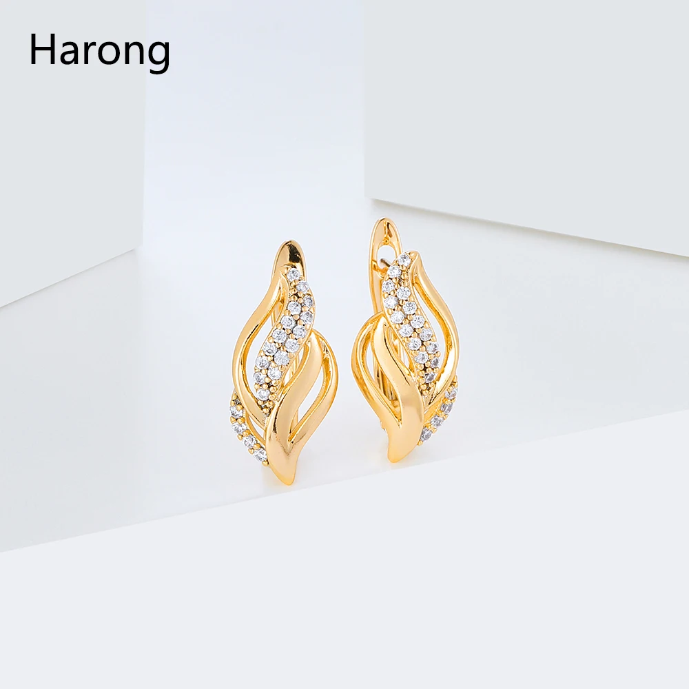

Harong Copper Stud Earrings Punk Vintage Jewelry Beautiful Romantic Zirconia Gold Luxury Rhinestone Earring Women Girl Gift