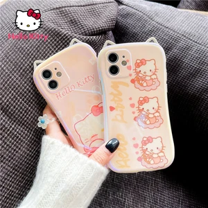 Hello Kitty Cat Ear Blu ray Phone Case for iPhone13 13Pro 13Promax 12 12Pro Max 11 Pro X XS MAX XR 7 8 Plus Cover