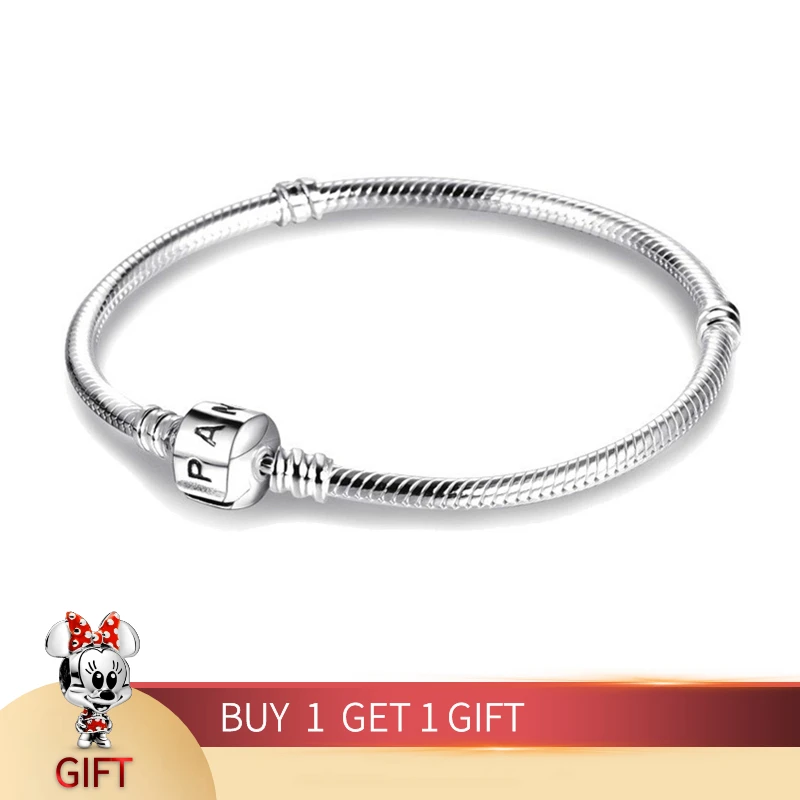 

Hot Simple Heart Snake Chain Bracelet Fit Original 100% 925 Sterling Silver Charms Beads DIY Making For Women Gift Jewelry