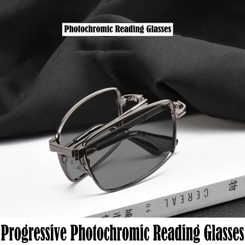 New Folding Photochromic Progressive Multifocal Reading Glasses Men Women Anti Blue Light  Presbyopia Eyeglasses Diopter 1.5