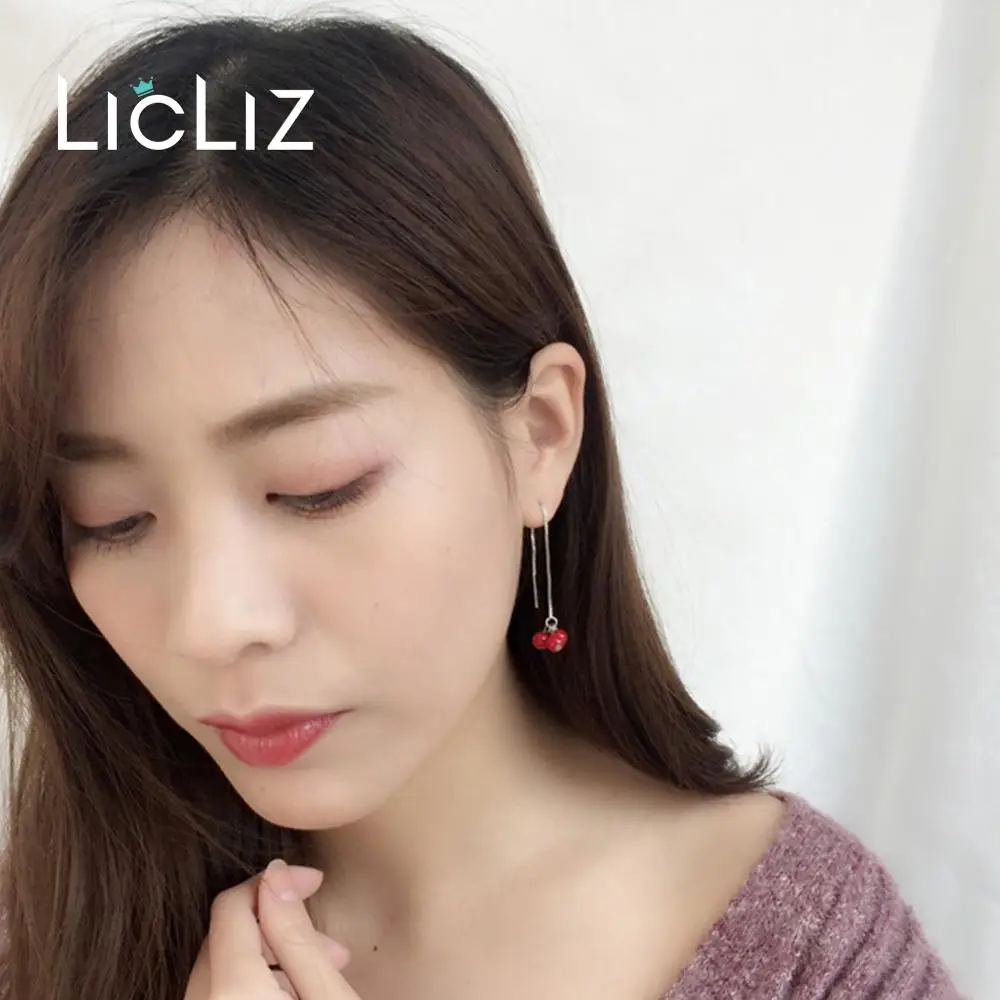 LicLiz 925 Sterling Silver Red Cherry Agate Drop Earrings for Women Long Box Chain Dangle Earring Jewelry Brinco LE0642 | Украшения и