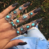 boho green resin stone rings for women combination ring set crown teardrop shaped retro style set ring new jewelry fashion