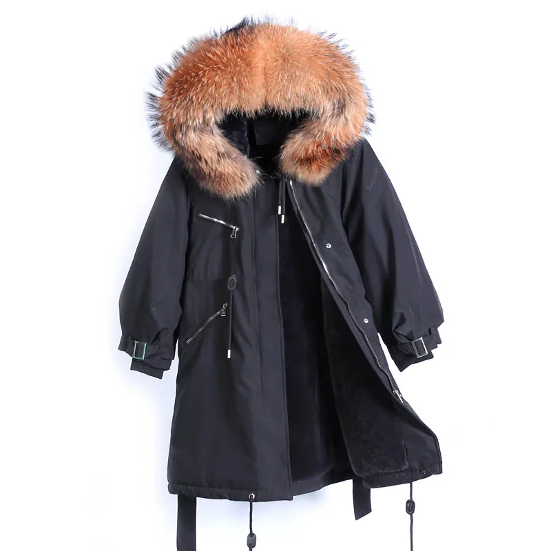 Женская парка с капюшоном длинная плотная непромокаемая куртка натуральным