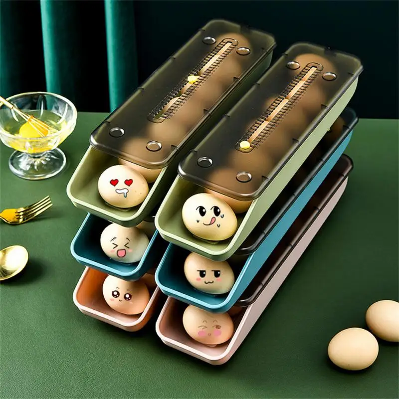 

Automatic Rolling Egg Box Kitchen Items Refrigerator Storage Organizer Household Transparent Drawer Tray Space Saver Cozinha
