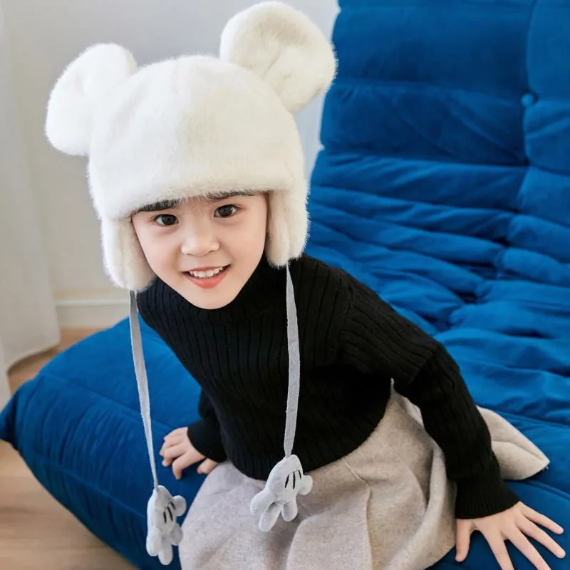 

Зимние детские шапки с ушками мыши, детская шапка, плюшевая теплая шапка для мальчиков, детская шапка с наушниками, детская шапка, шапка для ...