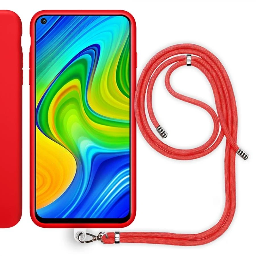 

Phone Case Compatible with Xiaomi Redmi Note 9 Hanging Rope Silicone Case Red