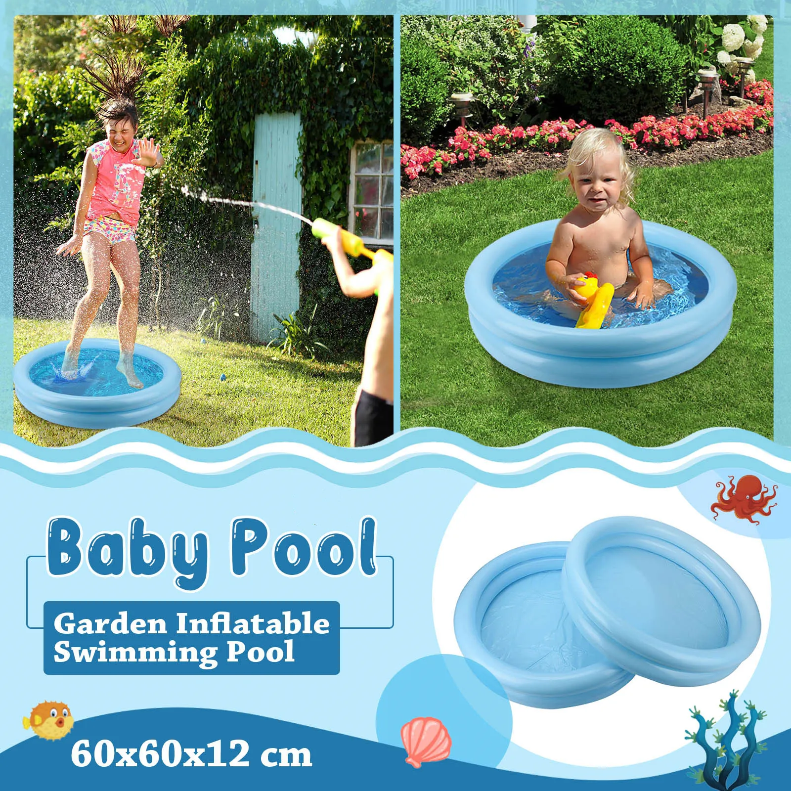 

60X60X12 cm Baby Pool Garden Swimming Pool Inflatable Baby Swimming Pool Portable Inflatable Children Pump Pool Water Game
