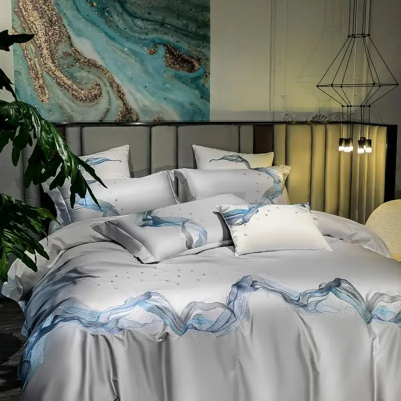 

Midune 100 thread count Long Staple Cotton Embroidery Bedding Sets Bed Sheet Queen King Duvet Cover Set Flatsheet pillowcase