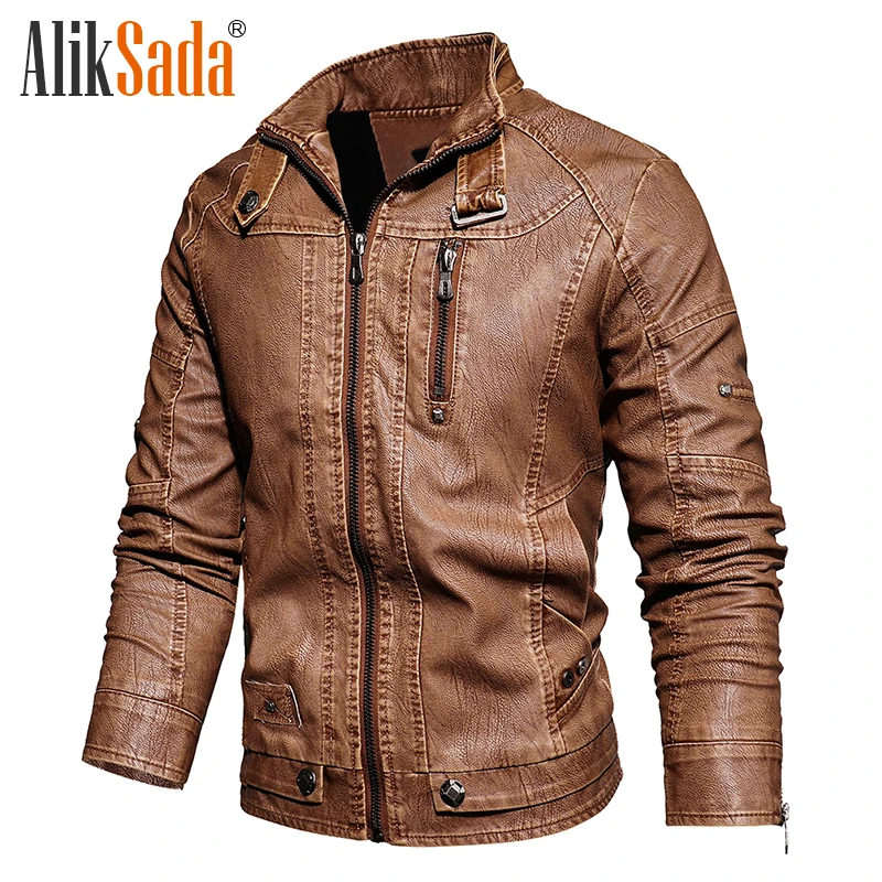 Aliksada Men 2021Winter Fleece Warm Motorcycle Leather Jacket Men Zipper Pu Leather Jacket Trend Fashion Slim Coat Mens M-5Xl