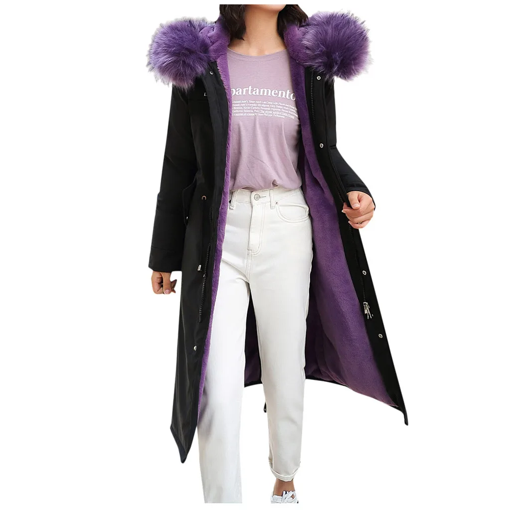 Purple Женские зимние куртки и пальто, парки для женщин, 4 цвета, стеганые куртки, теплая верхняя одежда с капюшоном, большой воротник из искусственного меха# G30 - Цвет: Purple