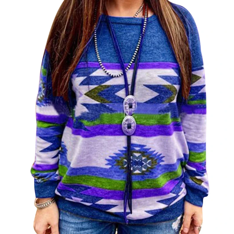 

2020 Autumn Womens Hoodies Print Casual Long Sleeve Round Collar Sweatshirt Loose Printed Tops Geometric Hoodie