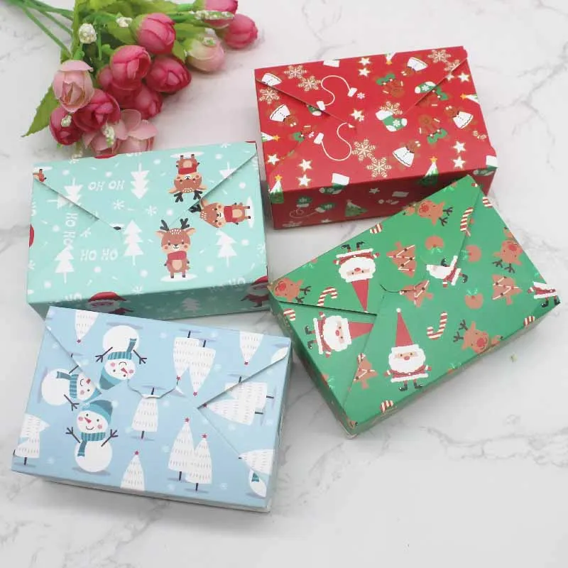 

10Pcs 10.5x7x3.5cm Merry Christmas candy box Wedding Favor Gift Box White Paper Cookies Brithday Party Supply Accesories Box