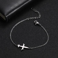 high quality plane charm bracelet stainless steel aircraft airplane adjustable chain link bracelets jewelry gift for women