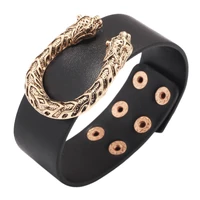 kirykle u shaped metal leopard head bracelet for women 2021 fashion leather bracelets bangles elegant wide bracelet jewelry