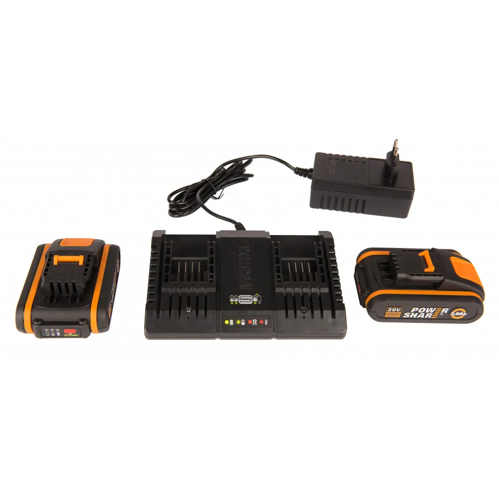 Комплект WORX WA3610: Двойное зарядное устройство WA3869 2*1A 20В 2 Аккумулятора WA3553 4А*ч
