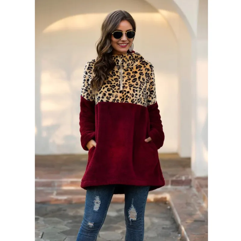 

Leopard Print Hoodie Oversized Sweatshirt Women Winter Womens Hoodies Fleece Blanket Patchwork Zipper Coat Kpop Sudadera Mujer