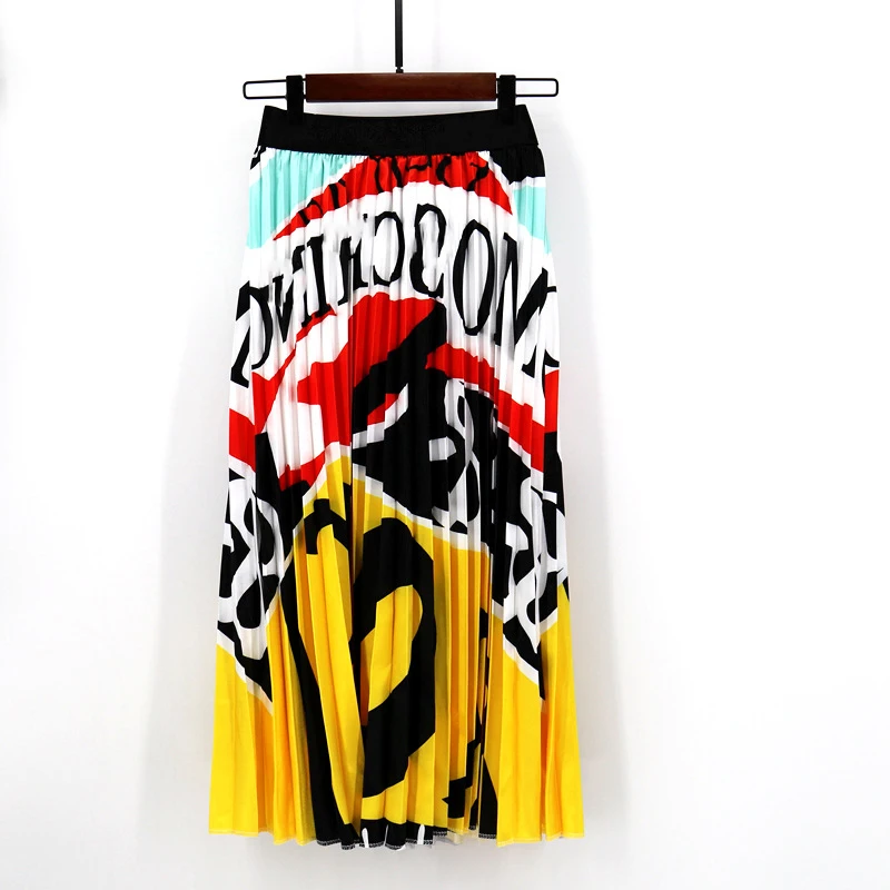 Юбка женская плиссированная Длинная с завышенной талией и мультяшным