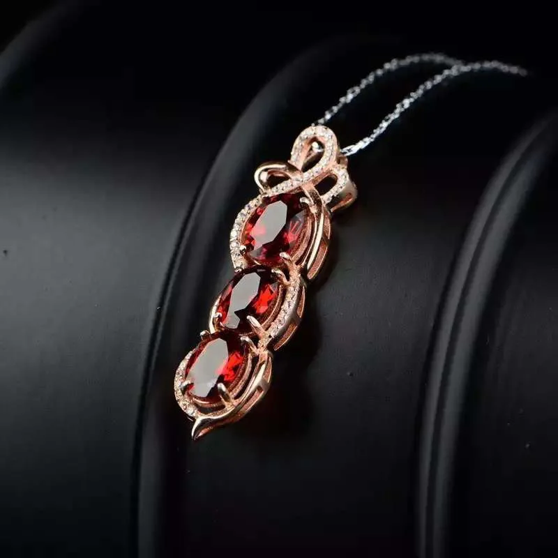 Красный драгоценный камень натуральное ожерелье из граната 925 пробы серебряный