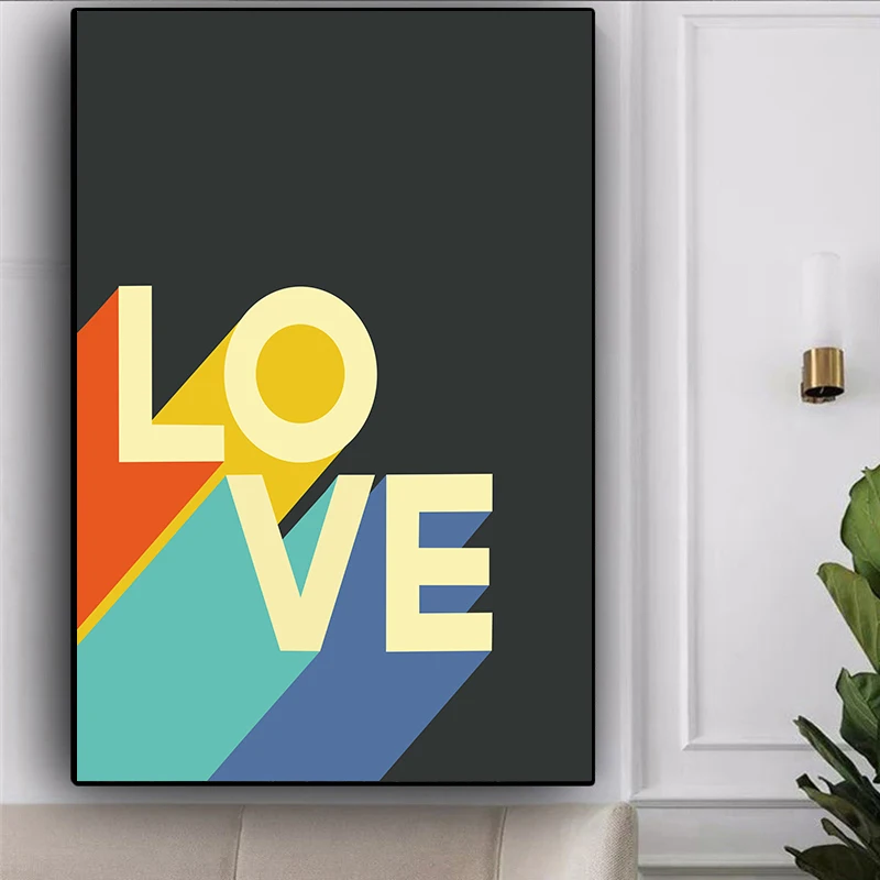 Абстрактная Скандинавская картина HD с красочными надписями Love Картина на холсте