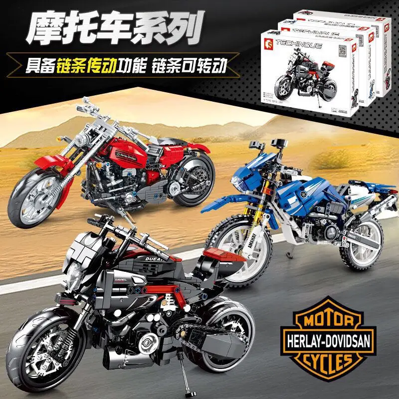 

Famous Motorcycle Halley Car Yamaha Ducatiied Kawasakiied Motors high-tech Motorbike Building Blocks Bricks Toys For Boy Gifts