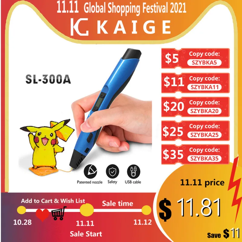 

SUNLU 3D Pen Sl-300a Scribble Professional Printer For Kids Safely Drawing Picture Safe Low Temp 3D Printing Gadget Pens