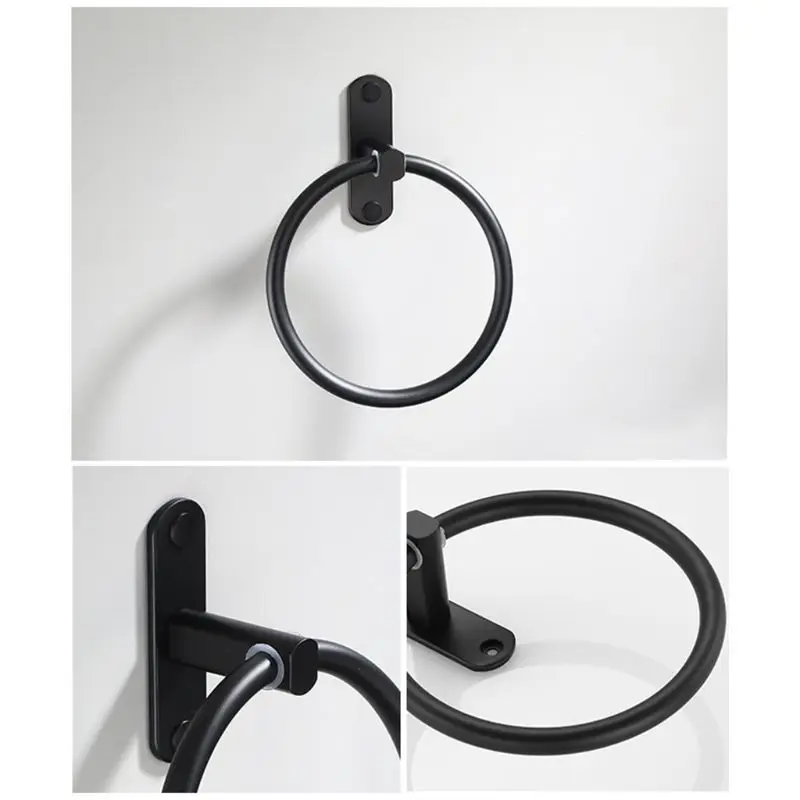 

Black Space Aluminum Towel Holder Round Towel Ring Wall Mounted Towel Rack Shelf for Home Hotel Bathroom Accessories