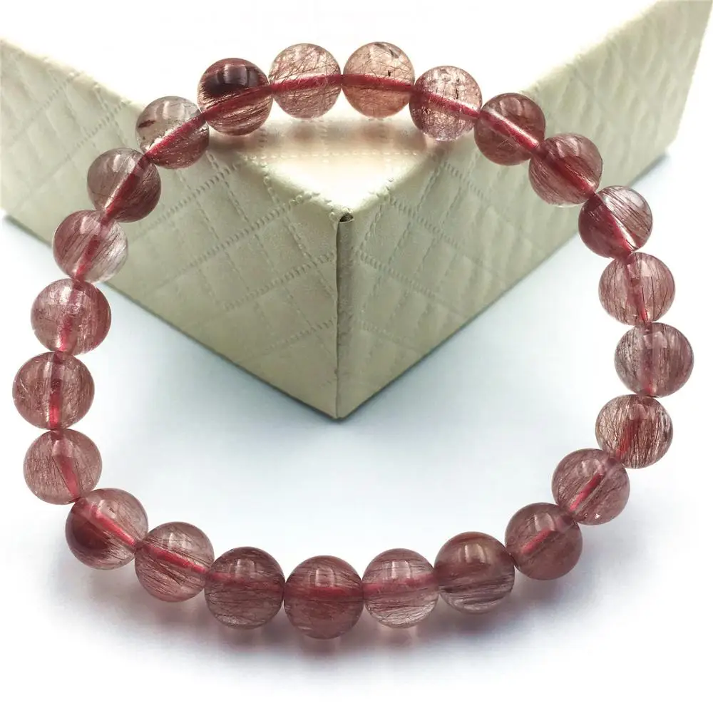 Natural Red Hair Rutilated Quartz Women Men Bracelet 8mm Stone Jewelry Love Gift Round Beads Fashion AAAAA | Украшения и