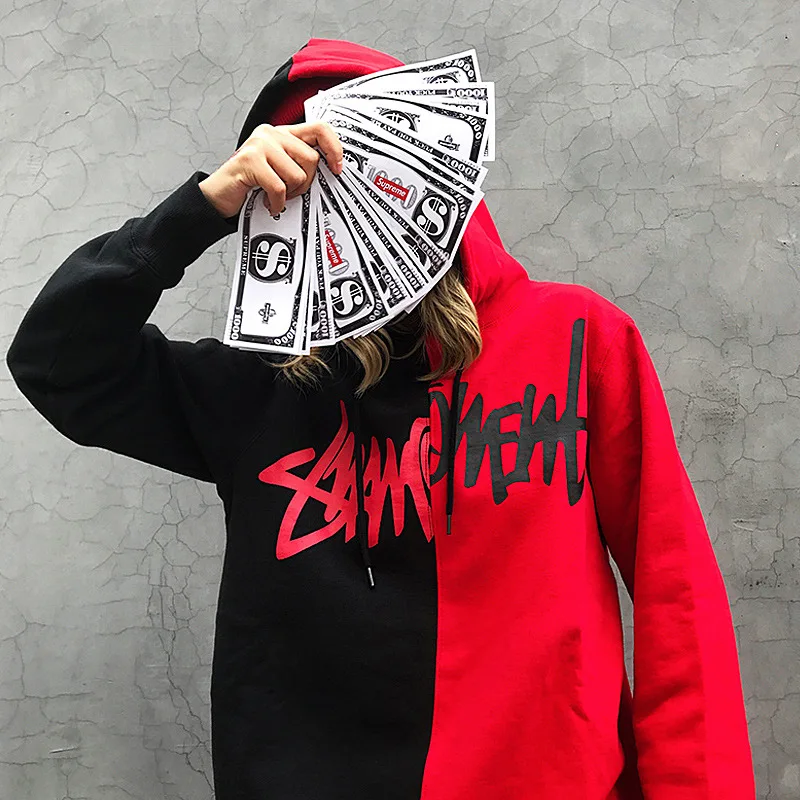 Черно-белые толстовки с капюшоном в стиле хип-хоп Swag Tyga, осенне-зимние теплые плотные толстовки