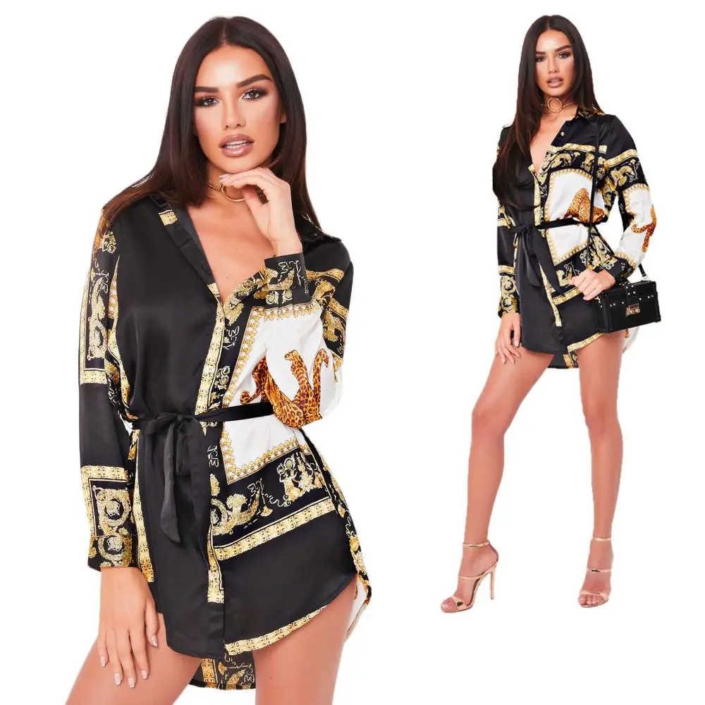 Сексуальные женские блузки с длинным рукавом печать цепочка над размером Modis