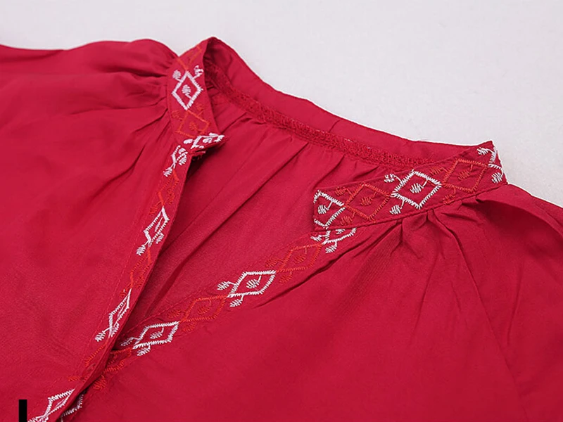 Женское винтажное пляжное платье TEELYNN красное Хлопковое с цветочной вышивкой и