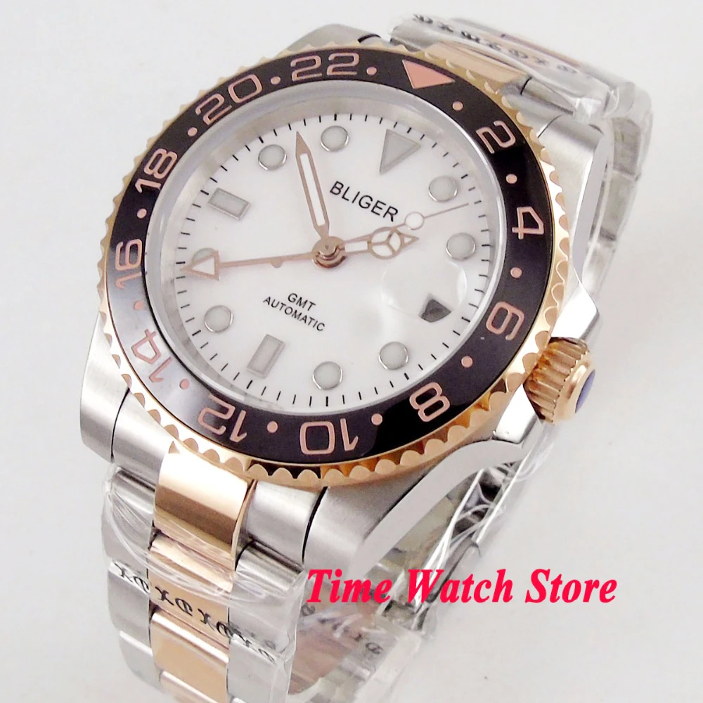 Мужские автоматические наручные часы 40 мм Bliger GMT сапфировое стекло