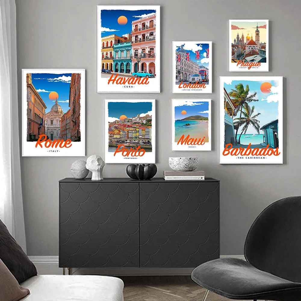 

Retro Building Travel Posters Florence Italy London Rome Scenery Canvas Paintings Wall Art Print Interior Home Decor Pictures