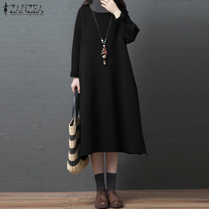 Женское платье с длинным рукавом ZANZEA Осеннее повседневное свободное свитшот