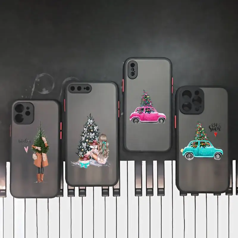 

New Year Merry Christmas Elk Snowflake Phone Case matte transparent For iphone 7 8 11 12 plus mini x xs xr pro max cover