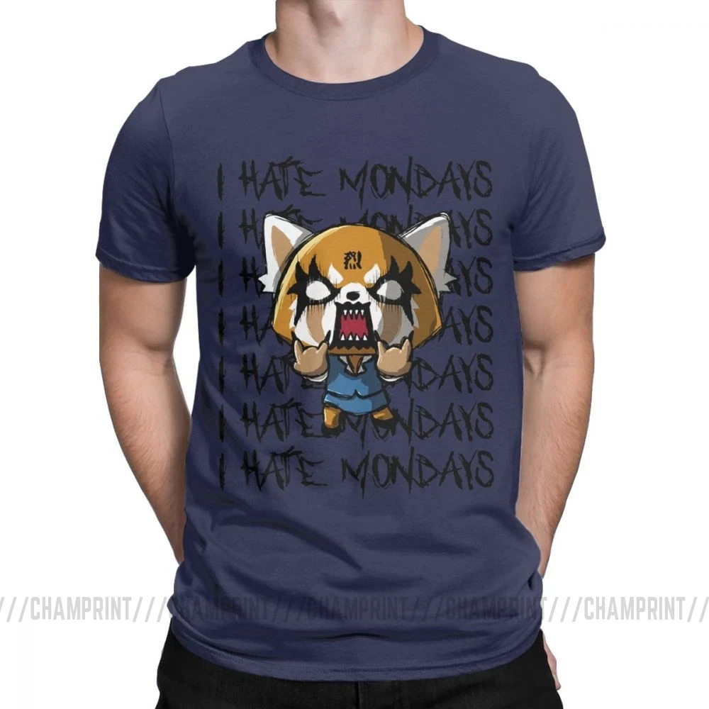 Мужские футболки Aggretsuko aggression Retsuko I Hate Monday, хлопковая одежда, Забавные футболки с коротким рукавом и круглым вырезом, футболки с принтом - Цвет: Тёмно-синий