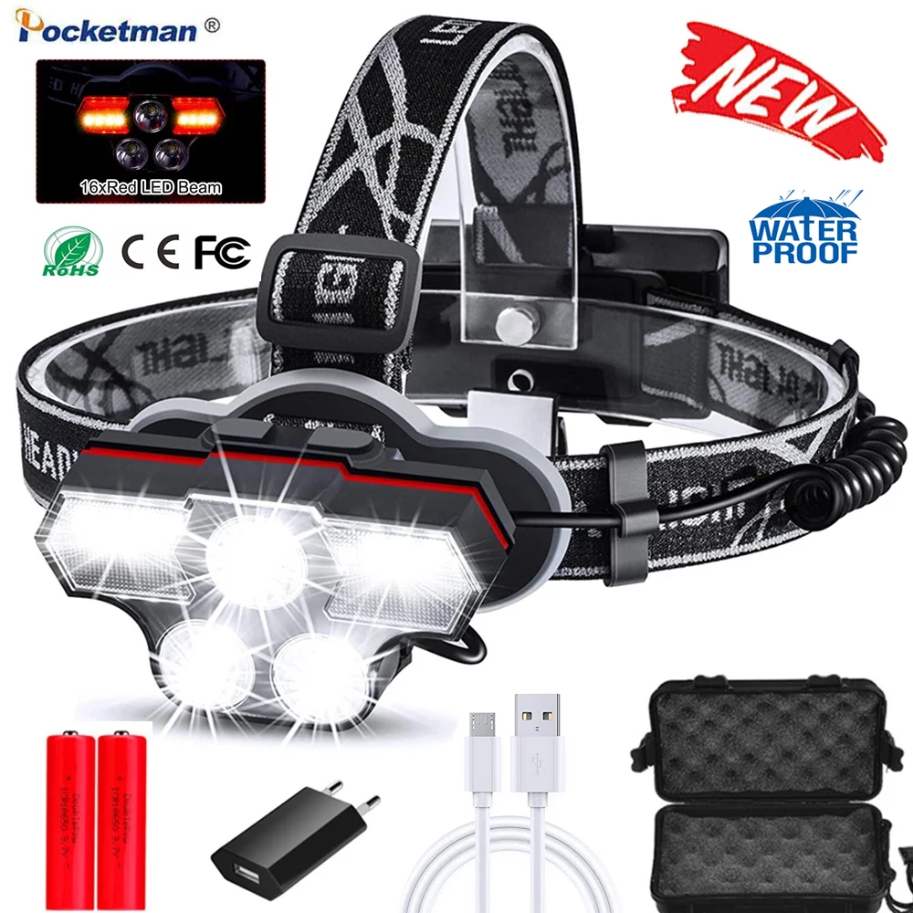 

Super Bright LED Headlamp 27 LED Super Bright Head Torch 6-mode Headlight Best for Outdoor Camping Light With Red Warning Light