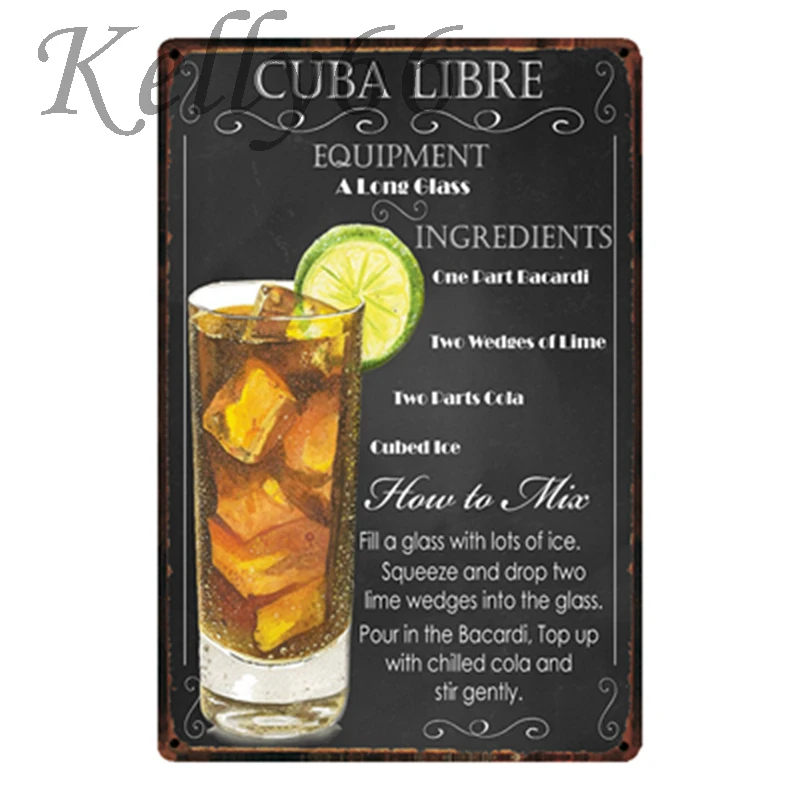 

[ Kelly66 ] Cuba Libre Cocktail Metal Sign Tin Poster Home Decor Bar Wall Art Painting 20*30 CM Size y-1815