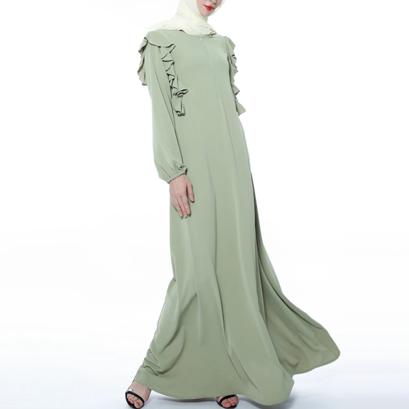 MISSJOY мусульманское женское платье на молнии Свободное abaya Дубай кимоно сплошной цвет кафтан турецкий Повседневный Ближний Восток элегантное женское платье с оборками Плать