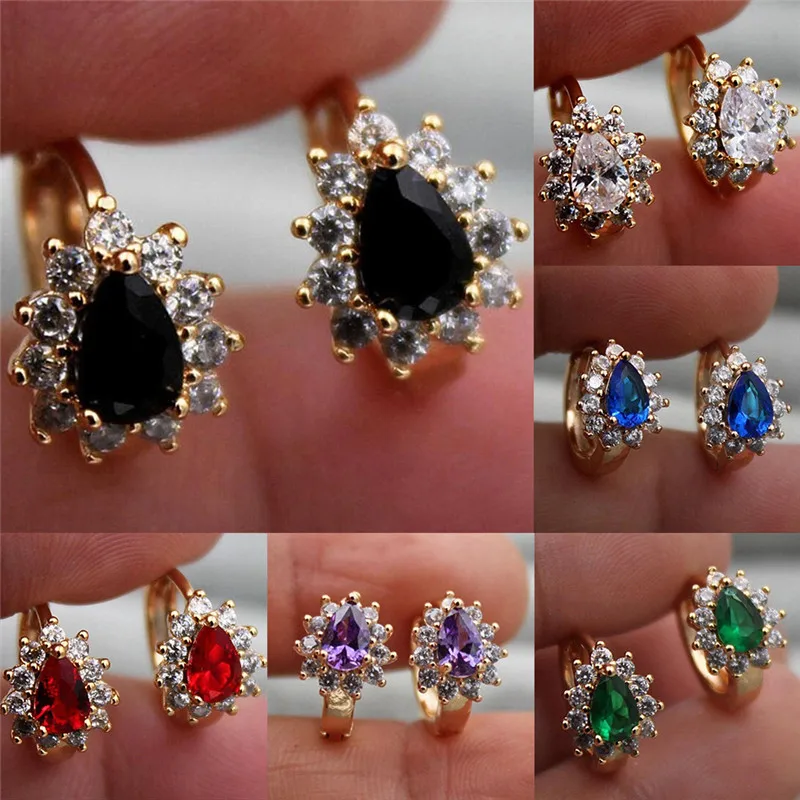 

Cute Female Rainbow Zircon Stone Earrings Dainty Crystal Geometry Small Clip Earrings For Women Charm Gold Color Wedding Jewelry