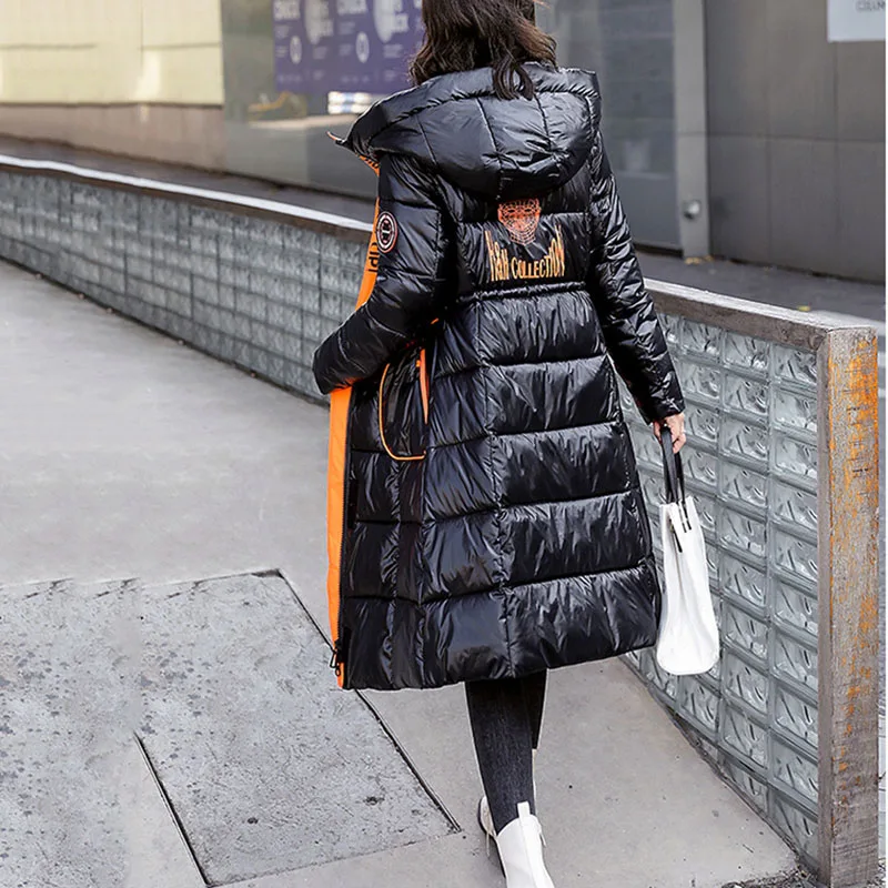 2023 Winter Thick Warm Hooded Female Jacket New Fashion Women Down Jacket Glossy High Quality Letter Women Down Jacket NBH377