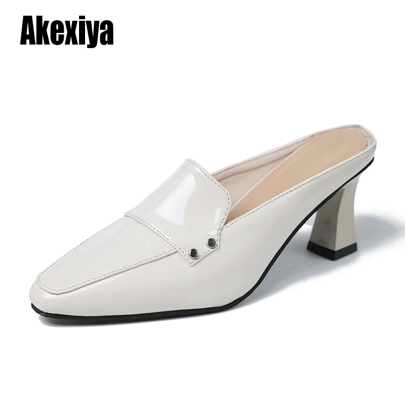 Тапочки с квадратным носом на высоком каблуке Женские элегантные туфли без