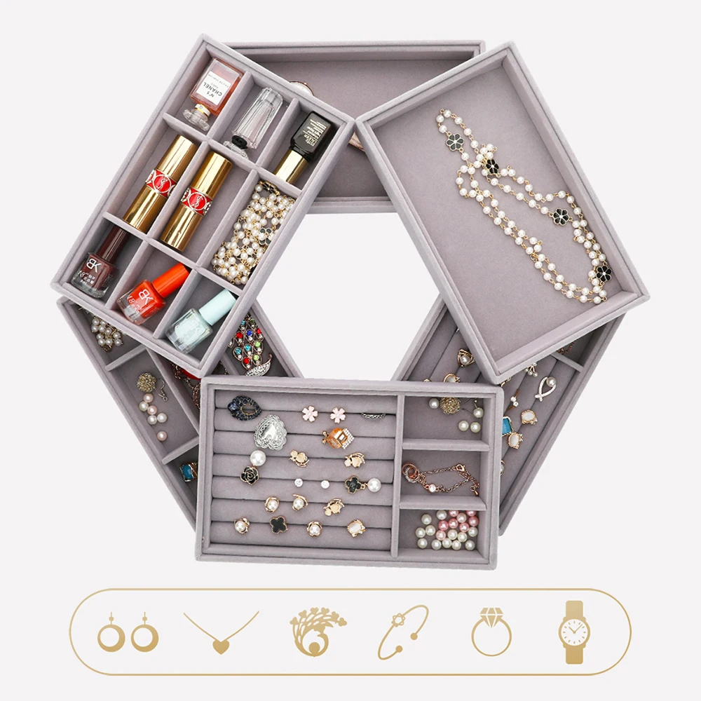 

DIY Jewelry Box Drawer Storage Organizer Gray Ring Bracelet Gift Case Jewellery Organizer Earring Jewelry Organizer Display Box