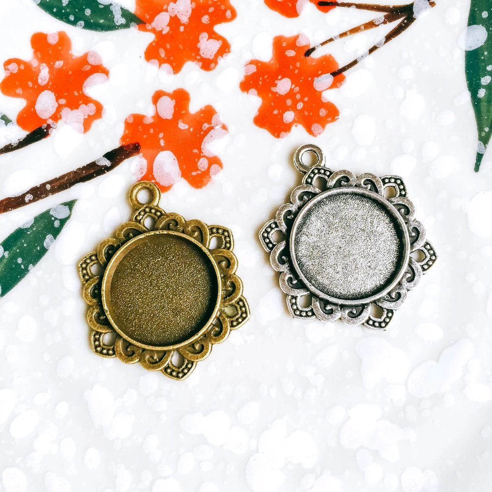 Ожерелье с подвеской 16 мм античный бронзовый серебристый цвет стеклянные