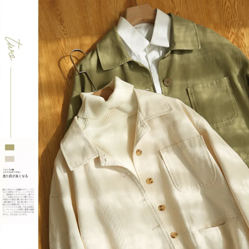 

Japanese Cotton Windbreaker Jacket Women 2020 Autumn And Winter New Solid Color Straight Single-breasted Women's Clothing B214